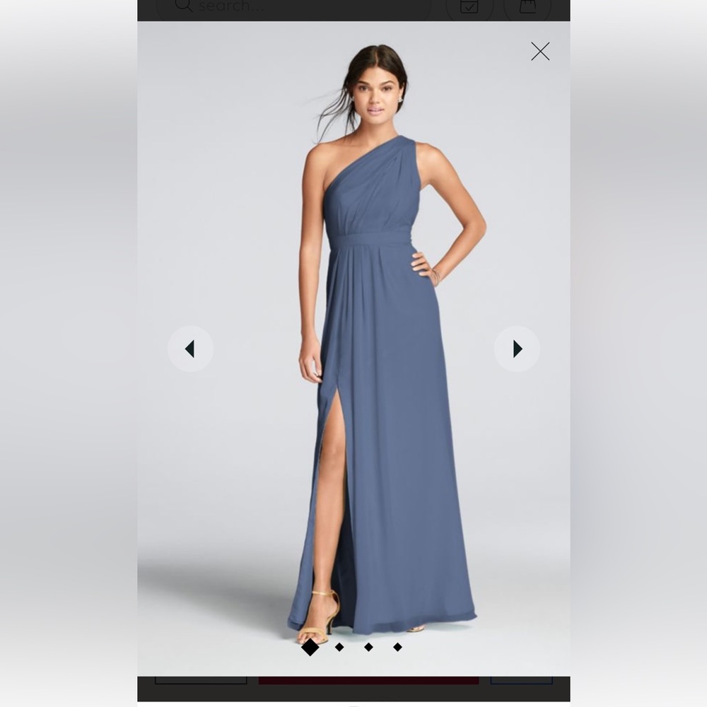 Davids Bridal One Shoulder Crinkle Chiffon Dress, long -Steel Blue